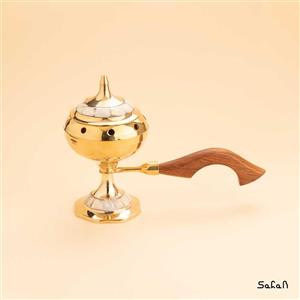 اسپند دود کن برنجی و صدفی طلایی دسته چوبی مدل کرو سایز 3 