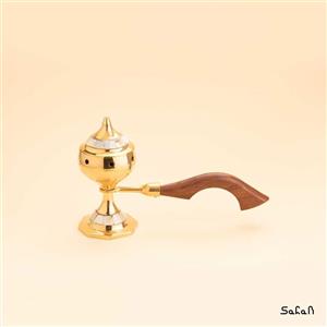 اسپند دود کن برنجی و صدفی طلایی دسته چوبی مدل کرو سایز 1 