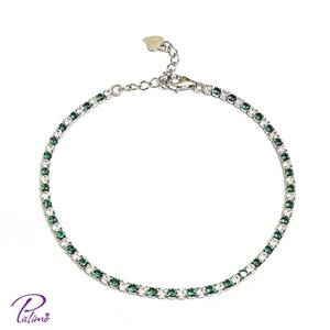 دستبند نقره تنیسی سبز کد B2145 با روکش طلا سفید 