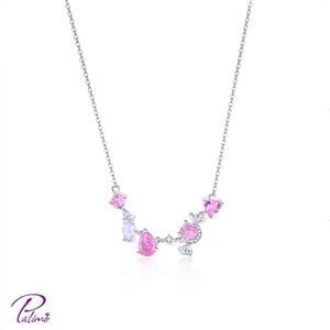 گردنبند نقره جواهر صورتی کد N2144 با روکش طلای سفید