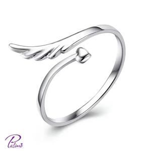 انگشتر حلقه نقره قلب و بال کد R2106 با روکش طلای سفید