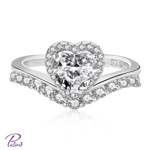 انگشتر نقره قلب پرنسس کد R2105 با روکش طلای سفید 