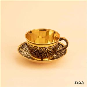 فنجان و نعلبکی برنجی طلایی (شش تایی)  طرح تاج