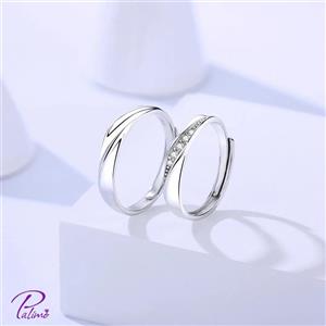 ست حلقه جفت نقره گلکسی کد R2103 با روکش طلای سفید