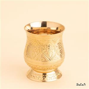 لیوان برنجی قلمزنی طلایی بدون دسته