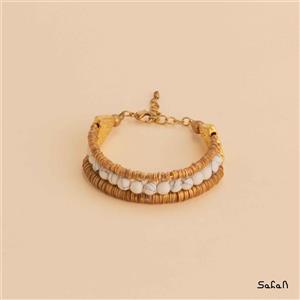 دستبند 3 رج مهره سنگ زنانه کد 11254