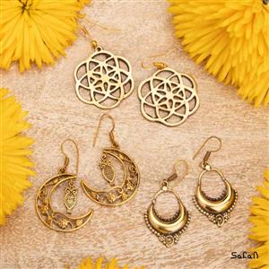 گوشواره هندی طلایی برنجی کد  11489-01