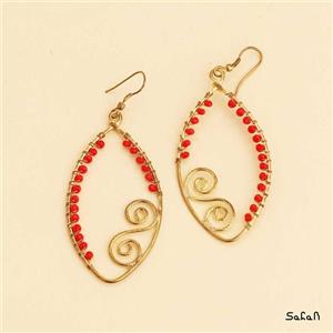گوشواره زنانه هندی برنجی مهره ایی قلاب دار بیضی کد  11475-08