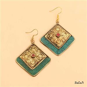 گوشواره هندی برنجی سنگی زنانه کد  11504-03