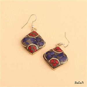 گوشواره هندی برنجی سنگی زنانه کد  11503-10