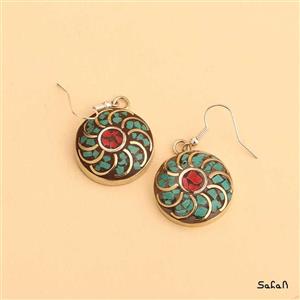 گوشواره هندی برنجی سنگی زنانه کد  11503-07