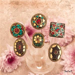 انگشتر برنجی سنگی رنگی مدل نپالی زنانه کد  11193-08