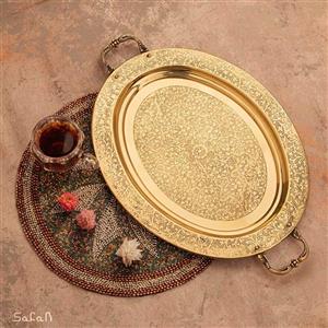 سینی مهمان برنجی آنتیک دسته دار بیضی سایز 4