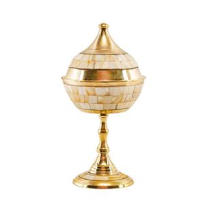 قندان برنزی مدل  پایه دار طرح هرمی با روکش صدف دریایی کد 687901