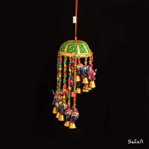 آویز برنجی و پارچه هندی فیل پله ای سایز کوچک کد  6335-01