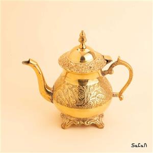 قوری برنجی طلایی مدل شاخه برگ