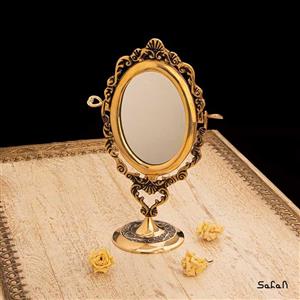 آینه برنجی هندی آنتیک پایه دار مدل بیضی کد  2090