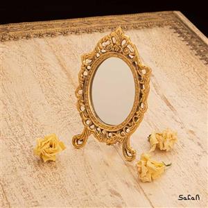 آینه برنجی هندی طلایی مدل بیضی کد  2089-01