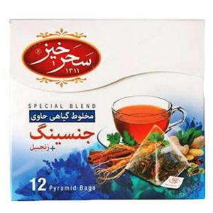 دمنوش مخلوط گیاهی حاوی جنسینگ و زنجبیل سحرخیز بسته 12 عددی