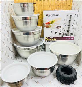 ست لگن استیل ضخیم 7تیکه  درب دار سفید یونگفا 