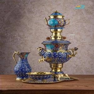 سرویس سماور برنجی دکوری 3 لیتری پرداز رنگی با روکش پلی استر