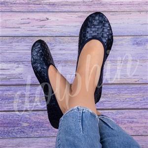 پاپوش زنانه چرم سرمه ای کد 210