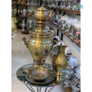 سرویس سماور زغالی  برقی  برنجی 6 لیتری ورق ضخیم برنجی آنتیک کاری 