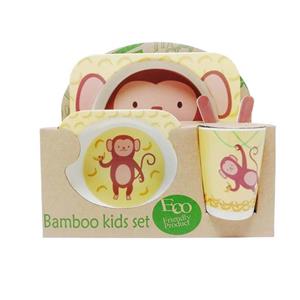 ست ظرف غذای کودک مدل بامبو طرح بچه میمون بسته 5 عددی