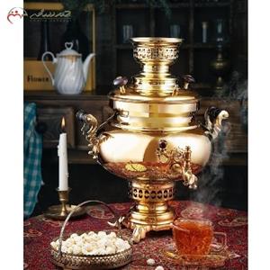 سماور ذغالی 5 لیتری طرح زرینه به رنگ طلایی  کد 115