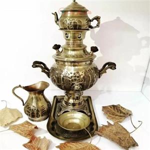 سرویس سماور 1 لیتری ذغالی برنجی، سیاه قلم