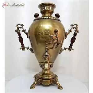 سماور ذغالی 6 لیتری مدل خمره ای در دو رنگ طلایی و آنتیک با دسته های کار شده و کیفیت بی نظیر تولید کد 114