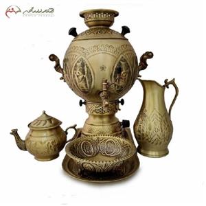 ست سماور گازی آنتیک طرح آتنا به رنگ آنتیک طرح توپی قلمزنی شده با کیفیت بی نظیر دارای گارانتی کد 113