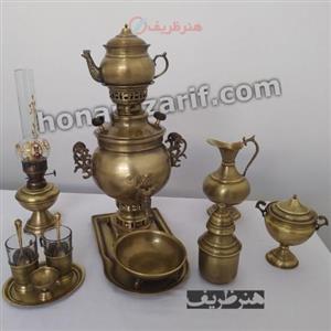 سرویس سماور 3 لیتری زغالی برنجی، مدل توپی بسیار شیک و ساده، کیفیت عالی