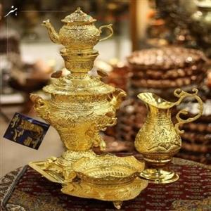 سرویس سماور زغالی برنجی سه لیتری مدل الماس تراش