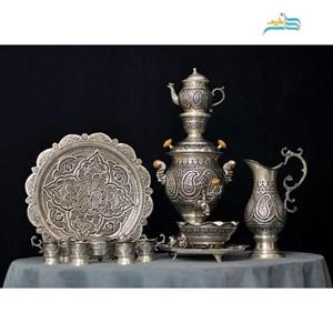 سرویس سماور و چای خوری 4 لیتری قلمزنی اعلاء، جنس نقره با روکش کوره ای، ماندگاری رنگ