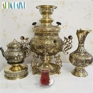سماور برنجی 6 لیتری عدسی سه پایه مشابه روسی، سفارشی و با کیفیت عالی،  با قلمزنی ظریف
