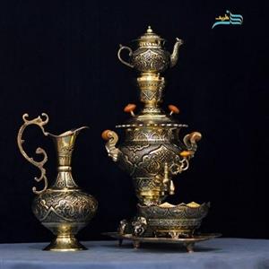 سماور قلمزنی ریز نقش اعلاء از طرح های اسلیمی،روکش کوره ای، ثبات رنگ، با کیفیت