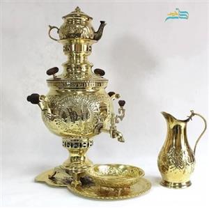 سرویس سماور زغالی 6 لیتری برنجی با قلمزنی استادانه، بدون تغییر رنگ در طول زمان
