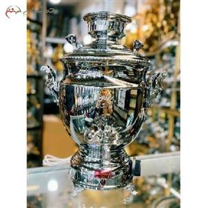 سماور برقی 10 لیتری با بدنه ی تمام برنجی و روکش کروم، بسیار کم مصرف و سیستم برق ایمن کد 116