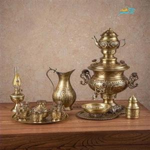 سرویس سماور زغالی 6 لیتری برنجی دستساز، بسیار زیبا و با دوام، با روکش نانو، ماندگاری رنگ