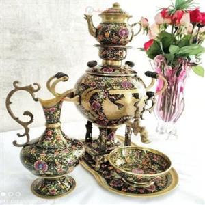 سرویس سماور 6 لیتری مینا کاری از جنس برنزی، مدل روسی