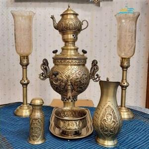 سماور 6 لیتری برنجی زغالی قلمزنی، با کیفیت اعلاء، با طرحی خاص و چشم نواز
