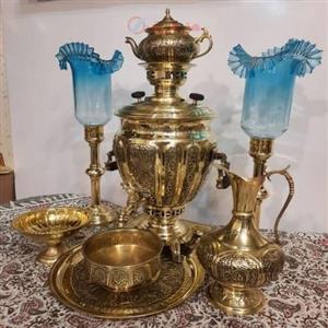 سرویس سماور ذغالی هفت لیتری برنجی اصل