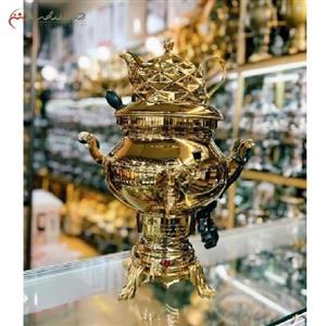 سماور برقی برنجی با روکش کروم و قوری چینی با طراحی بسیار شیک و ساده دارای ضمانت یک ساله کد 116