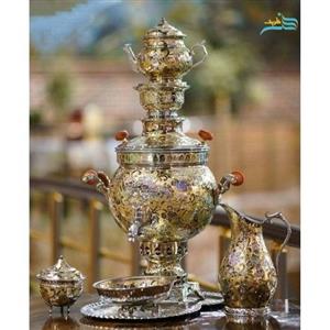 سرویس کامل سماور زغالی 6 لیتری ساخت تبریز ورق ضخیم، قلمزنی اعلاء و بی نظیر