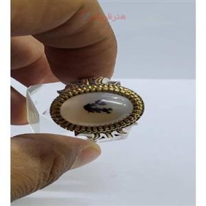 انگشتر مردانه شجر مصور به نام امام علی(ع)، رکاب طلا و نقره با سرچنگ نیزه ای طلا 