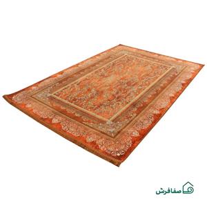 فرش ابریشم ماشینی z5093g باغ پرندگان مسی