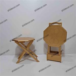 میز عسلی تاشو چمدانی جلومبلی هشت ظلعی طلایی چهار عددی کد 213