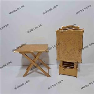 میز عسلی تاشو چمدانی جلومبلی مستطیل طرحدار طلایی چهار عددی کد 322