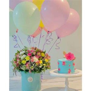 سبد گل برای زایمان همسر با کیک 8260